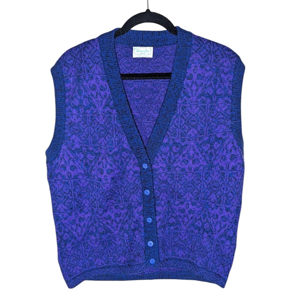 Vintage United Colors of Benetton Shetland Wool Made in Italy Purple Pattern 80s
